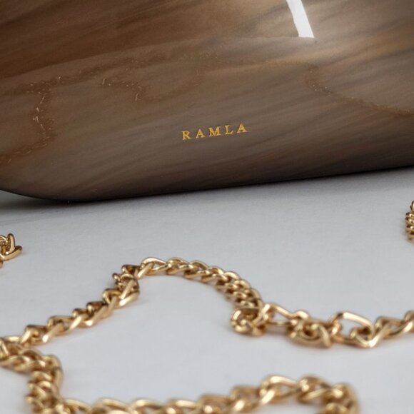 RAMLA! Elegant Brown Acrylic Clutch Purse With Gold Chain Strap & Ball Clasp $29 - Picture 2 of 6